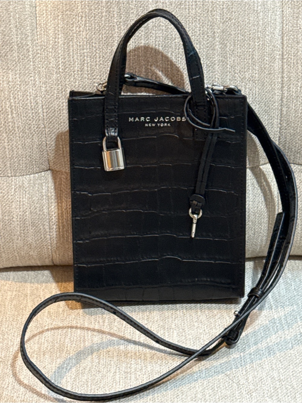 Marc Jacobs Black Croc-Embossed Mini Crossbody Tote